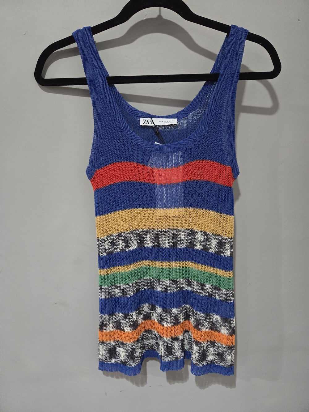 Zara Blue Red Yellow Green Orange Striped Knit Tank